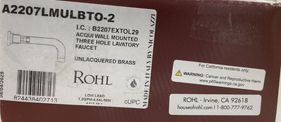Rohl A2207LMULBTO-2 Wall Mount Bathroom Faucet - Unlacquered Brass *READ*