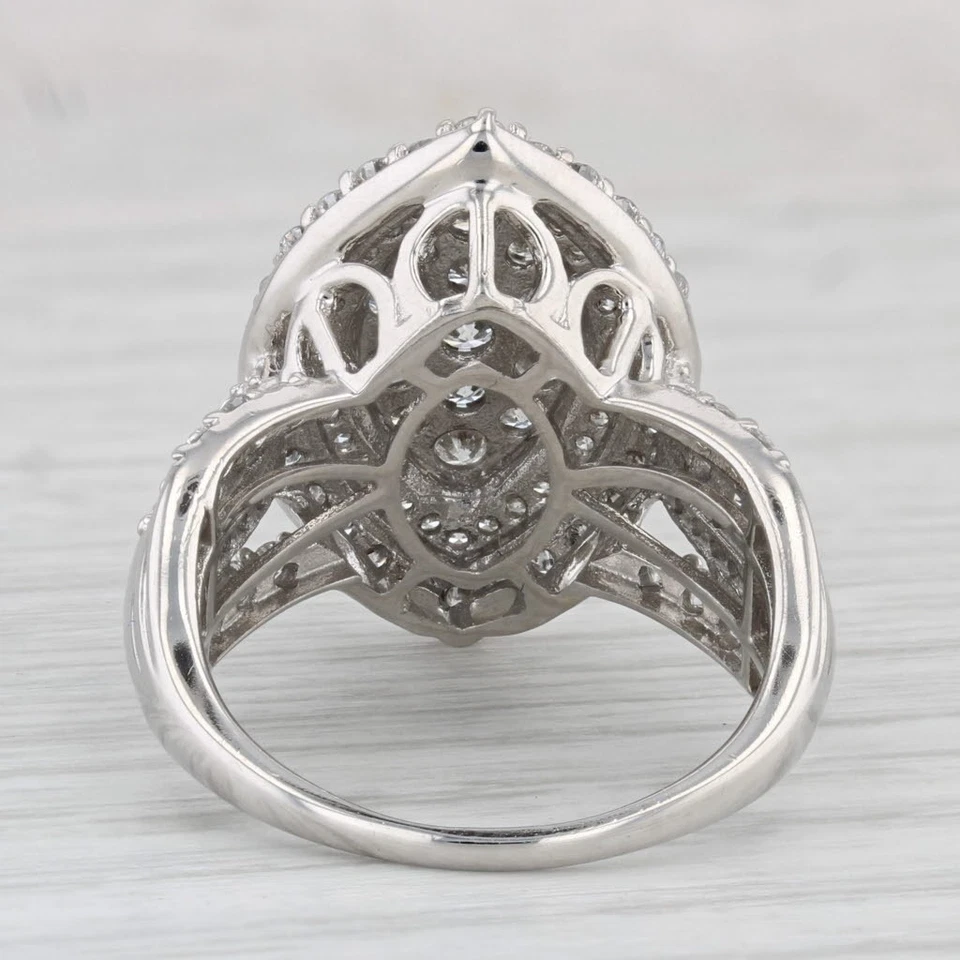 Anillo con halo de marquesa de diamantes creado en laboratorio de 1,89 quilates de oro blanco de 10 k talla 8 cóctel Foto 4 de 4