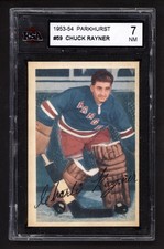 1953-54 PARKHURST #59 CHUCK RAYNER KSA 7 NEAR MINT