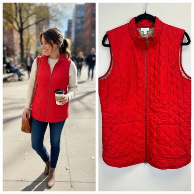 Gorpcore J.Jill Heritage Quilted Vest Size L Tall Granola Camping Hiking Zip Up
