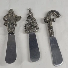 Wallace Stainless Steel Cheese Butter Spreaders Knifes Set Of 3 Christmas Theme