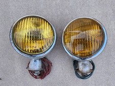 Vintage 4-34 Chrome Lamp Amber Bulb Fog Light Assembly Pair Original Accessory