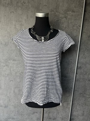 PULL&BEAR Damen T-Shirt Basic blau-weiß gestreift Kurzarm Gr. S/M