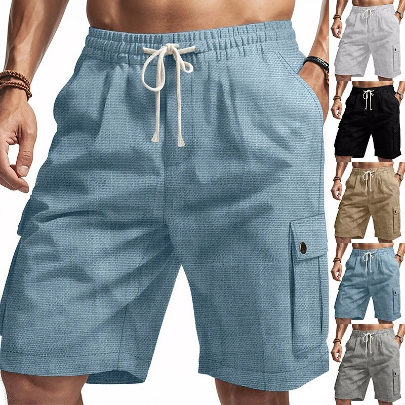 Outdoor Shorts Summer Men's Elastic Waist Pants Linen Beach Casual Cargo Pants