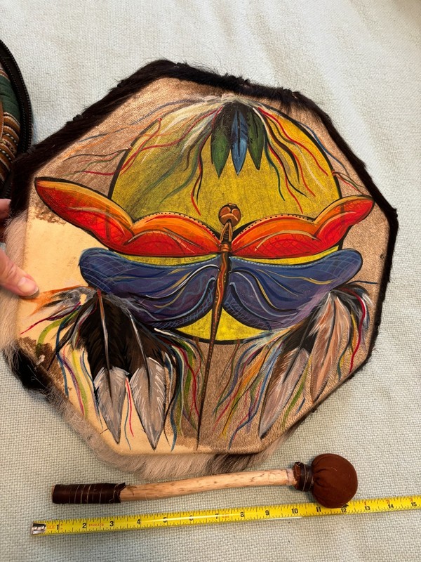 Octagonal Peruvian Dragonfly Drum Hand Painted + Shamanism + Ritual + Ceremony