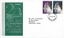 1972 Royal Silver Wedding. Doncaster, Yorkshire Cancellation First Day Cover