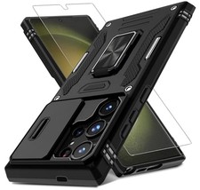 Shockproof Case for Galaxy S24 Ultra with Slide Camera Cover  Kickstand - Black