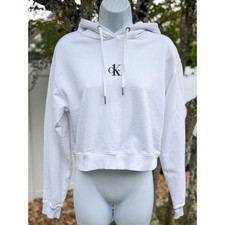 Calvin Klein Jeans CK One White Cropped Hoodie Sweatshirt Women s Small