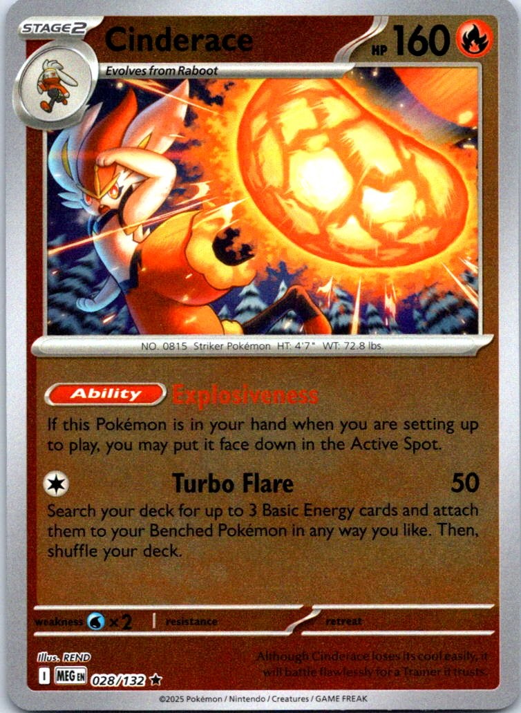 Cinderace Rare ME01: Mega Evolution 028/132 NM