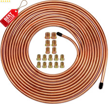 25Ft 3/16" Copper Coated Brake Line Tubing Kit w/ 16 Fittings Flexible Roll - US