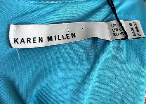 KAREN MILLEN dress Womens 8 Turquoise Blue Gathered Waist Sheath Jersey NEW - Picture 6 of 8