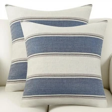Pack of 2 Farmhouse Linen Throw Pillow Cover Cushion Stripe Decoration Buffal...