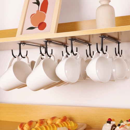 Mug Hooks Under Cabinet, 4 Pack Coffee Cup Hooks for Hanging Under Shelf, Mug... - Picture 3 of 6