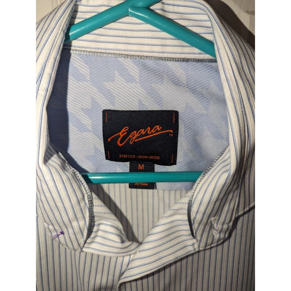 Egara Dress Shirt Mens Medium Stretch Non Iron Button Up White Blue Stipe  - Изображение 4 из 4