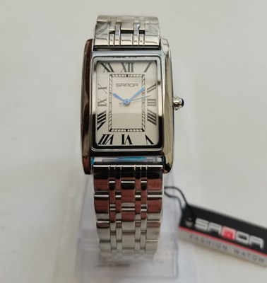 NEU UND ORIGINALVERPACKT SANDA 1150G RECHTECKIGE DRESSWATCH 30x41mm SEIKO Y121E WEISS AUF STAHL 30m