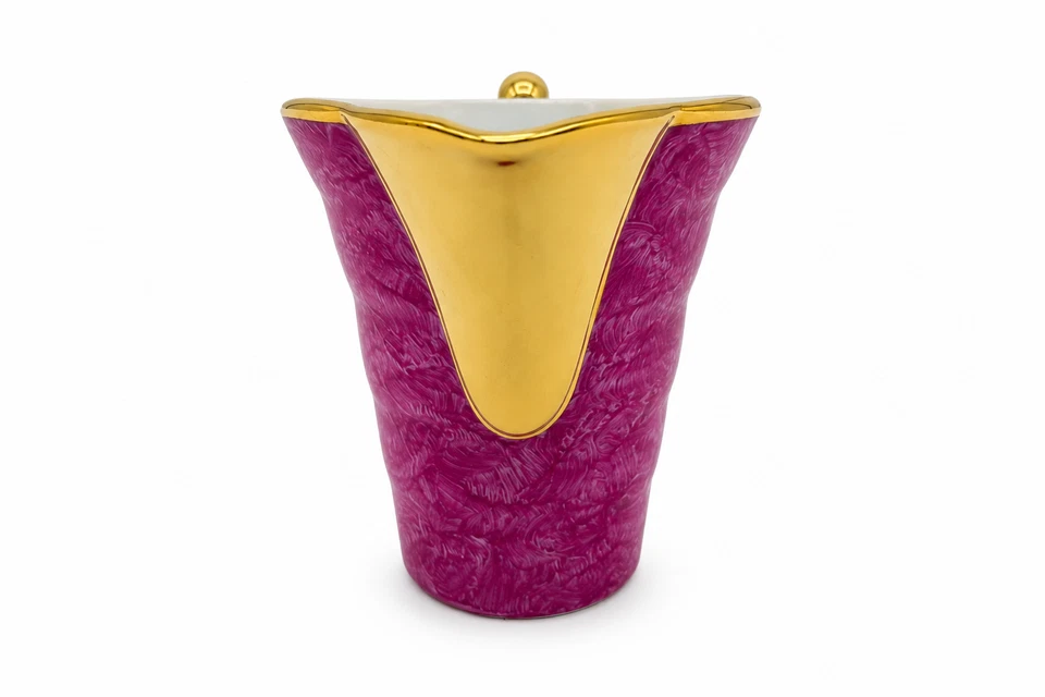 🥛✨ Pichet à lait en porcelaine – Rose Fuchsia nacré & liseré doré – Élégant - Photo 2/4