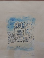 Litografia a colori di Orfeo Tamburi originale anni 1950-1960-scorcio di Parigi