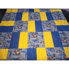 Handmade Disney Mickey Mouse Racing Patchwork Quilt Toddler Blanket 38x38 Blue