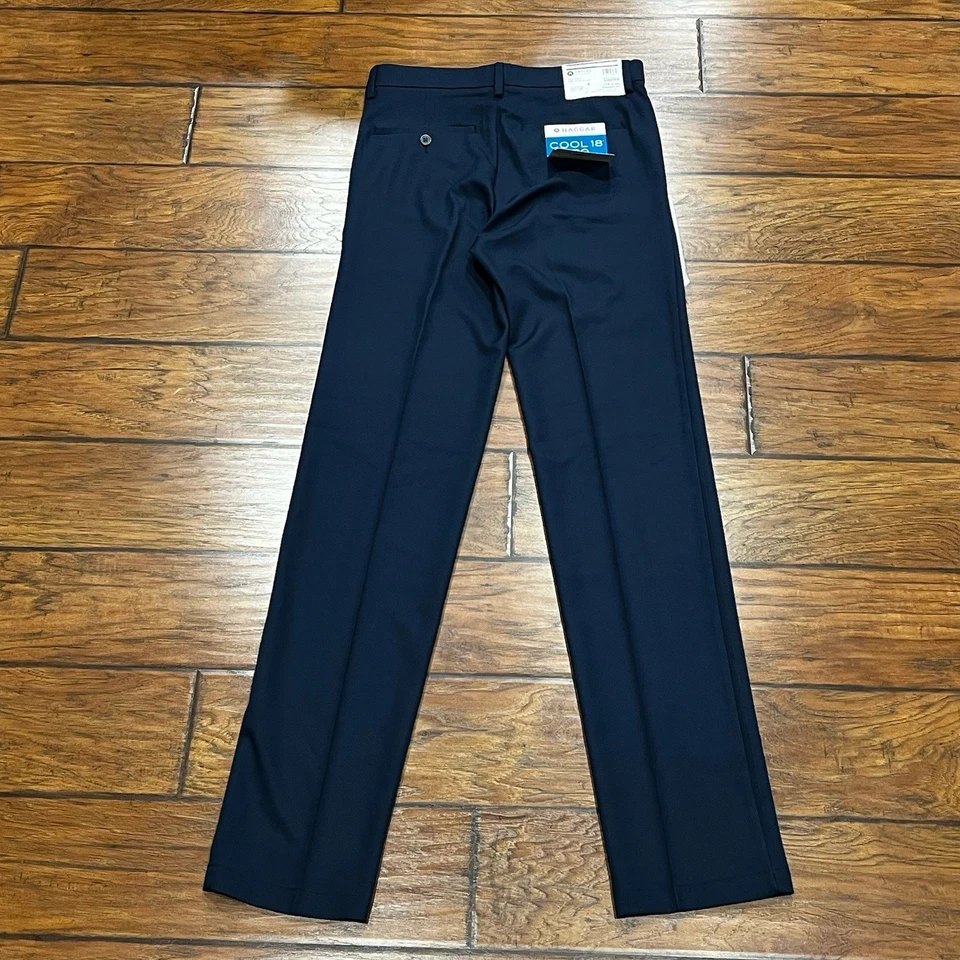 Haggar Cool 18 Pro Pants Mens 32x38 Golf Slacks Mens Classic Dress Navy Blue - Image 3 of 4