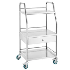 Uimoso Lab Rolling Cart Dental Lab Serving Cart 3 Tiers 1 Drawer Stainless Steel