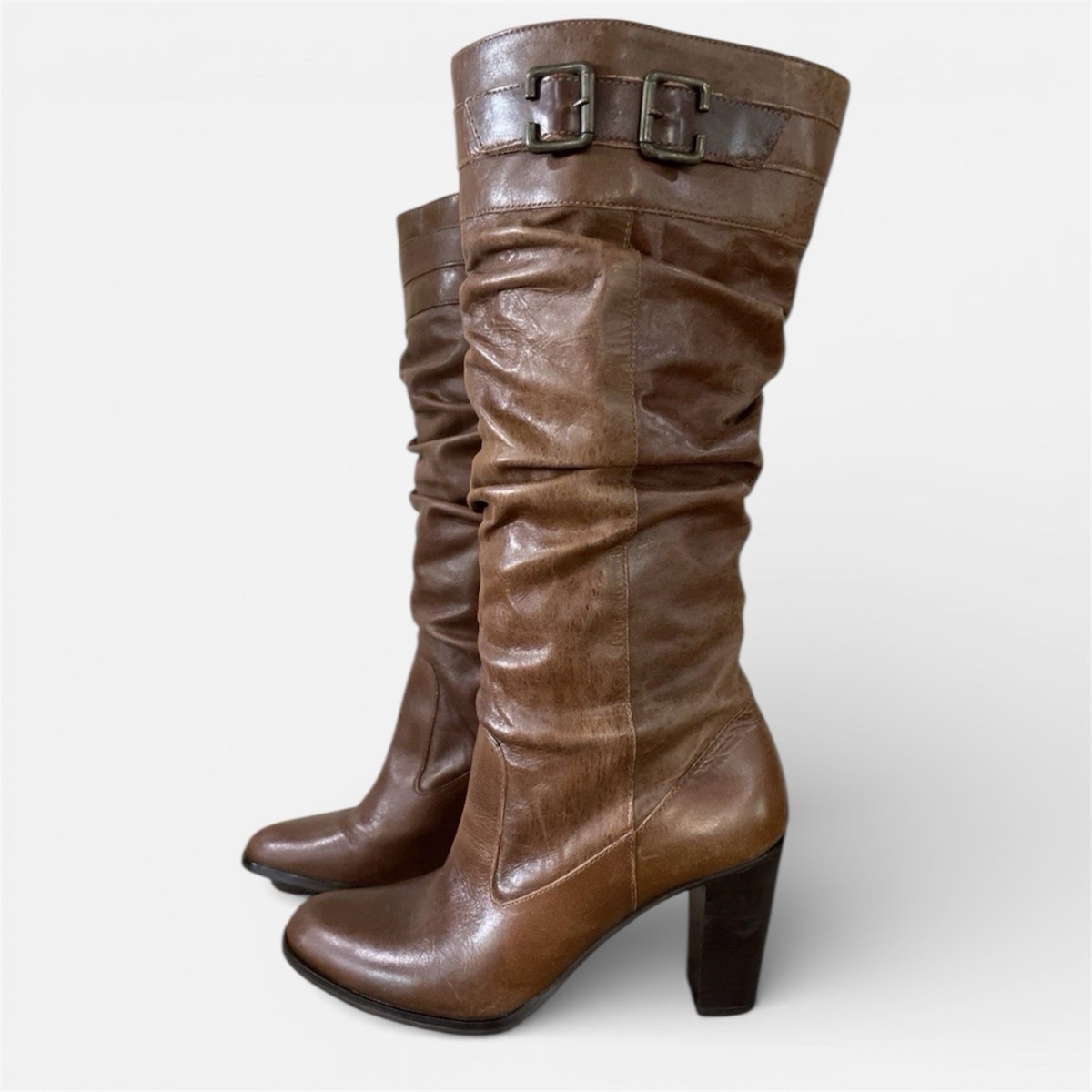 Matisse Brown Leather Boots Pull On Slouchy Knee-High Casual