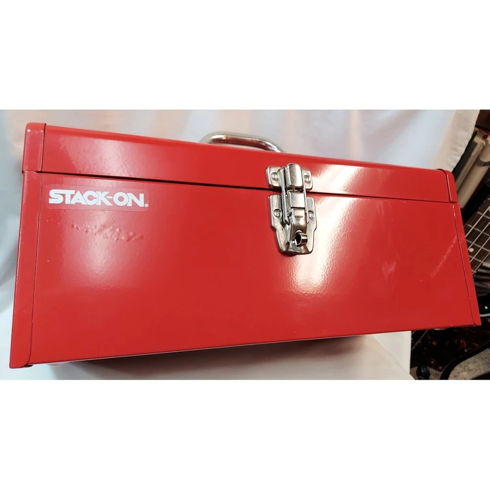 Stack-On New Classic RED Steel 16" Tool Box with Folding Lockable Handle & Tray - Image 2 of 4
