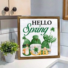 Spring Home Decor Wooden Plaque Hello Spring St. Patrick's Day Gnomes Wall Art