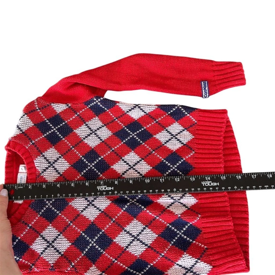 Suéter OshKosh B'gosh Niños Argyle Rojo Talla 5 Manga Larga Pullover Foto 2 de 4