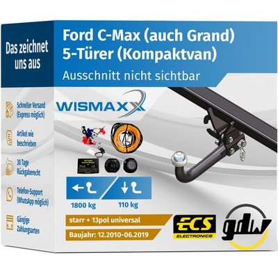 ANHÄNGERKUPPLUNG für Ford C-Max (auch Grand) ab 10 starr GDW +13pol E-Satz ABE