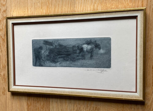 Ferdinand Karl GOLD 1882-1981 Radierung Bauern mit Pferdegespann Rahmen: 19,5x34 - Bild 1 von 5