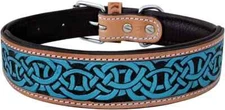Leather Padded Western Style Heavy Duty Hand Tooled Adjustable Dog Collar