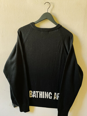 Vintage Y2K Bape A Bathing Ape Angry Ape Face Knit Sweater Black