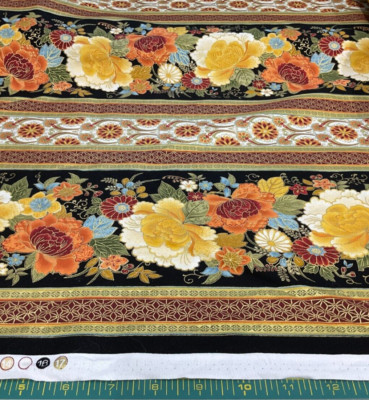 FOUST TEXTILES - FRESH FALL METALLIC #FT9958FFMBB-BLOOM BORDER-BLACK- BY THE YD