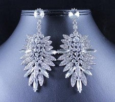 LARGE DANGLE CLEAR AUSTRIAN CRYSTAL RHINESTONE CHANDELIER EARRINGS E928 SILVER