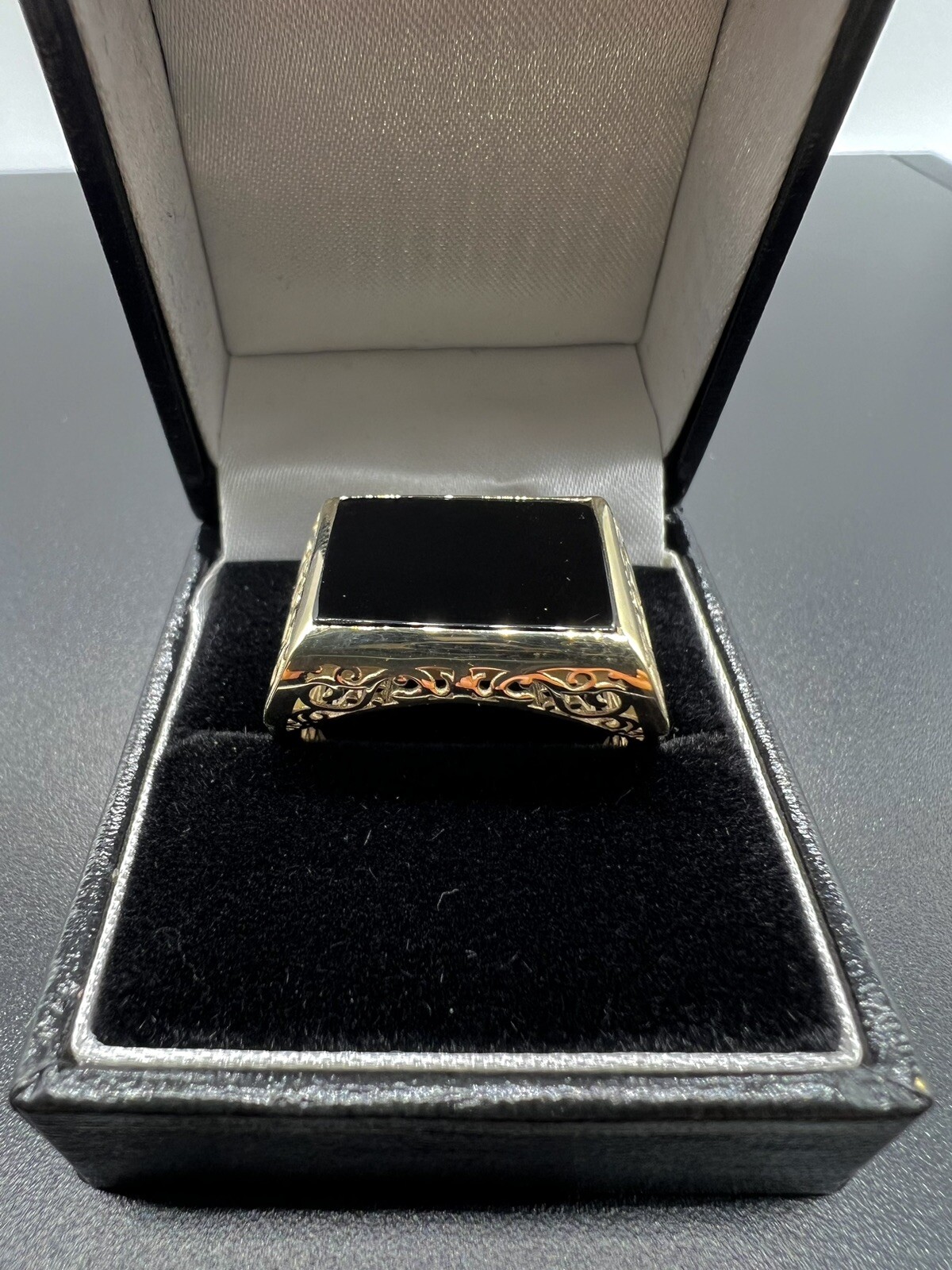 Mens 9ct Gold Ring With Real Rectangular Onyx Gemstone UK Sizes QY