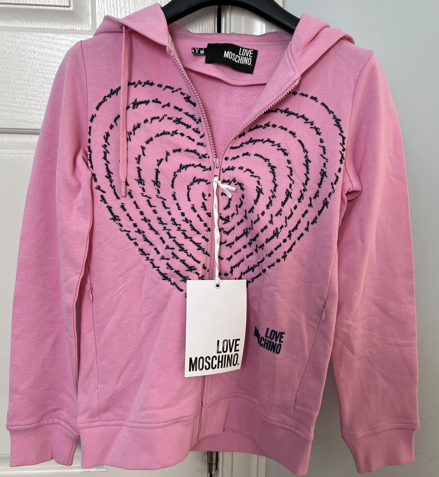FELPA CON CAPPUCCIO DONNA MOSCHINO LOVE MOSCHINO ROSA taglia 2 (38) nuova con etichette