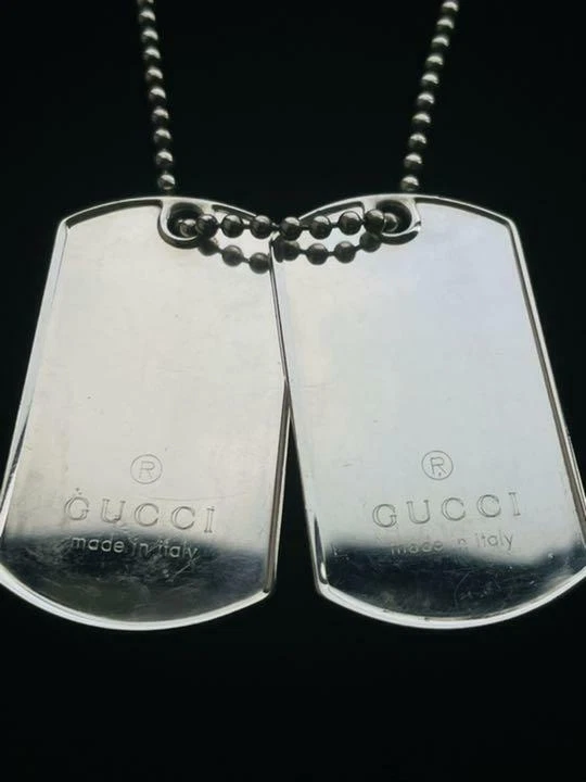 Secondhand Gucci Dog Tag Chain Plate Necklace Silver 925 Used NO