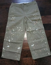 NWOT Polo Ralph Lauren Women's Olive Paint Splatter Wide Leg Chino Pants.