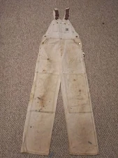 Vintage Carhartt Bib Overalls Tan Double Knee Canvas Thrashed Distressed Grunge