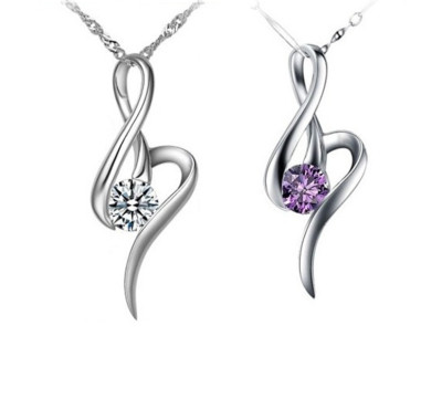 Women 925 Sterling Silver Round Cubic Zirconia Pendant Necklace Gift Box G10