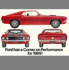 1969 Ford Mustang: Corner on Performance *Vintage Ad Adaptation Tin Sign* 8"x12"