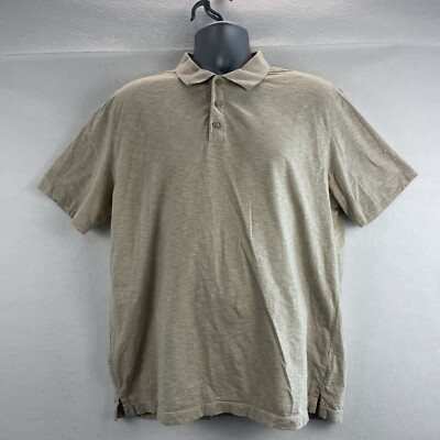 Van Heusen Men Size Large Polo Shirt Short Sleeve Marled Tan White Cotton Summer