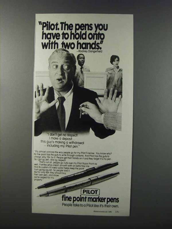 1981 Pilot Fineliner Razor Pens Ad - Rodney Dangerfield