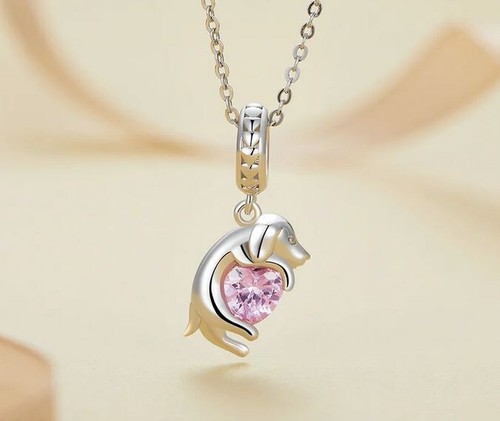 Charm Dangle Hund Welpe 925 Silber Herz Steinchen - Anhänger für Pandora Armband - Bild 3 von 3