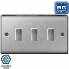 BG Nexus Brushed Steel Switches & Sockets Full Range Satin Chrome Grey Inserts