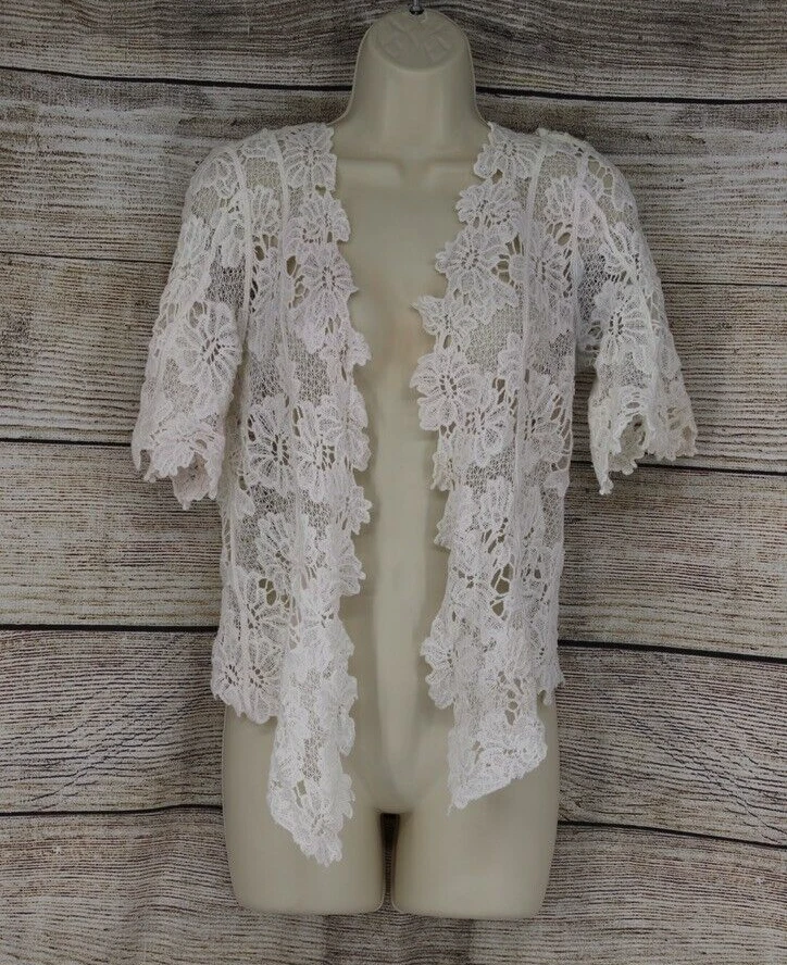Womens Open Light Lace Embroidered Cardigan Duster Size Medium