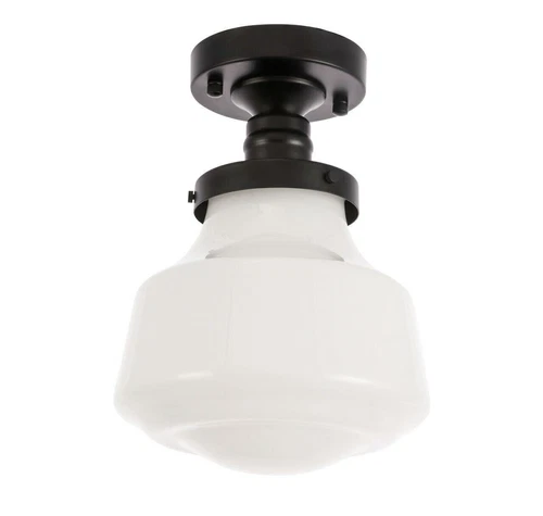 Flush Mount Light Fixture Frosted Glass Shade Black Kitchen Bathroom Hallway - Picture 5 of 12