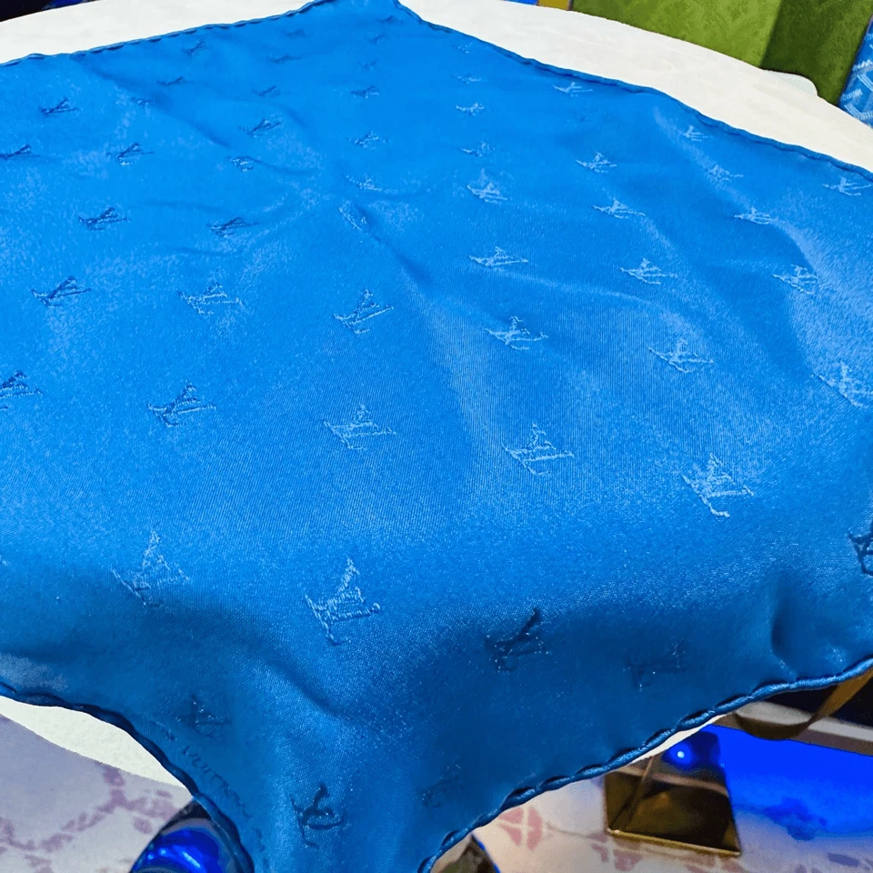 LOUIS VUITTON Blue 100% Silk Square Handkerchief Luxury Logo Embroidered - Image 3 of 4