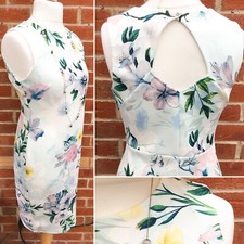 DOROTHY PERKINS Size 12 White Floral Dress Wedding Evening Spring Excellent S1