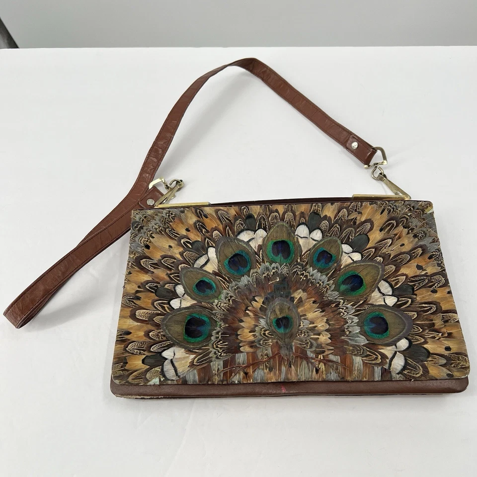 De Colección Pluma de Pavo Real Bolso sin asas Bolso de mano Boho Festival Hippie 60’s 70’s Retro Foto 2 de 4